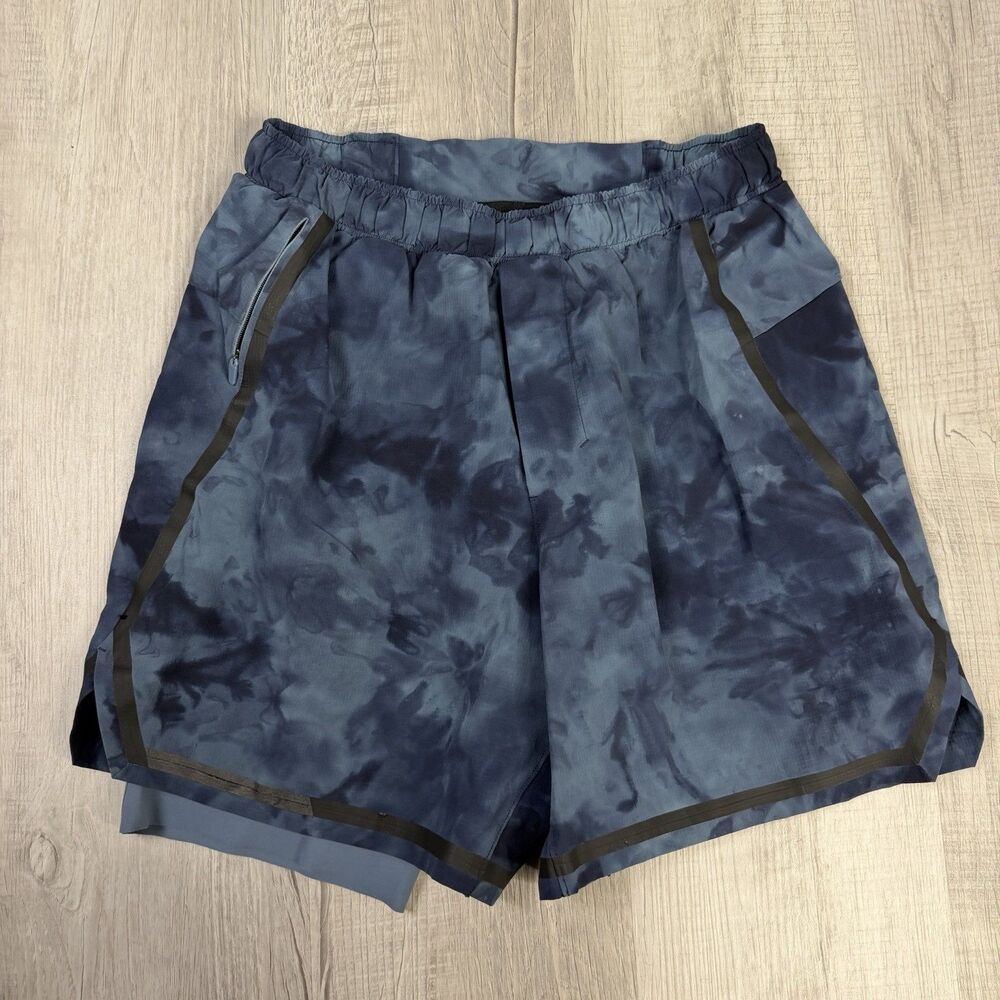 Lululemon Men's Surge Shorts Blue Tidal Dye 6” Lined Bold Lines Size Medium I